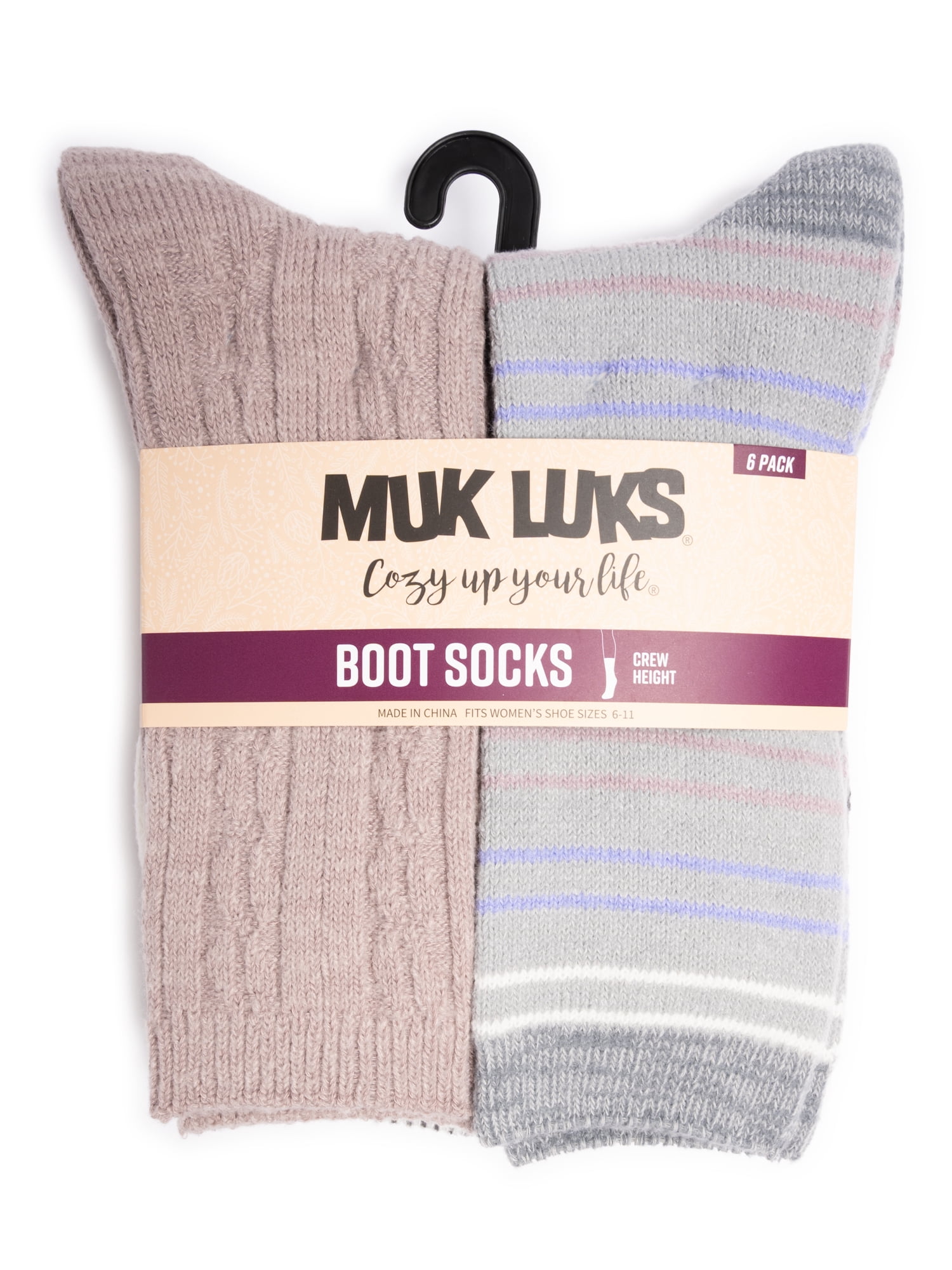 MUK LUKS Women's Fluffy Dream Crew Socks, 6-Pack, One Size