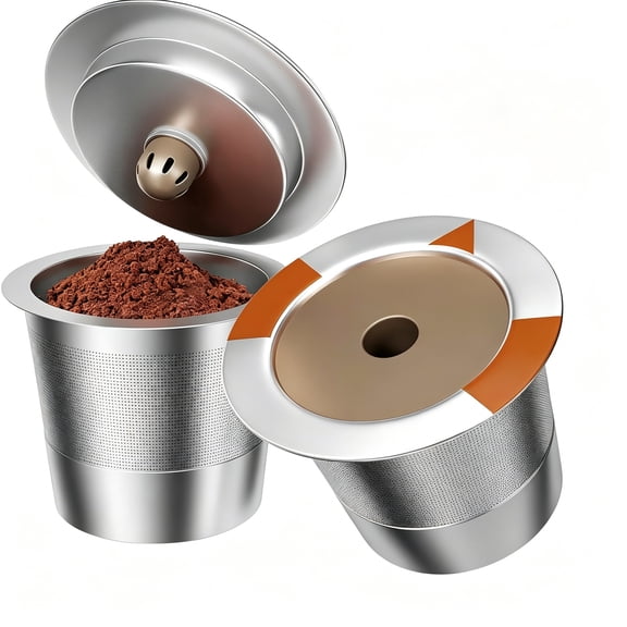 LQIQIZ 2 Pack Reusable Stainless Steel K-Cups, with Mesh Filter & Silicone Sealing Ring, BPA-Free Refillable Coffee Capsules Compatible with Keurig 1.0 & 2.0 Coffee Makers, Durable & Easy to Clean
