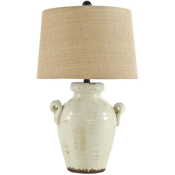 Bowery Hill Ceramic Cream Table Lamp Drum Shade 27"