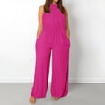 thumbnail image 2 of HNMKIU Plus Size Jumpsuit Sleeveless Loose Solid Color Stretchy Comfortable with Pockets Wide Leg Pants for Women Red,XXXL, 2 of 5