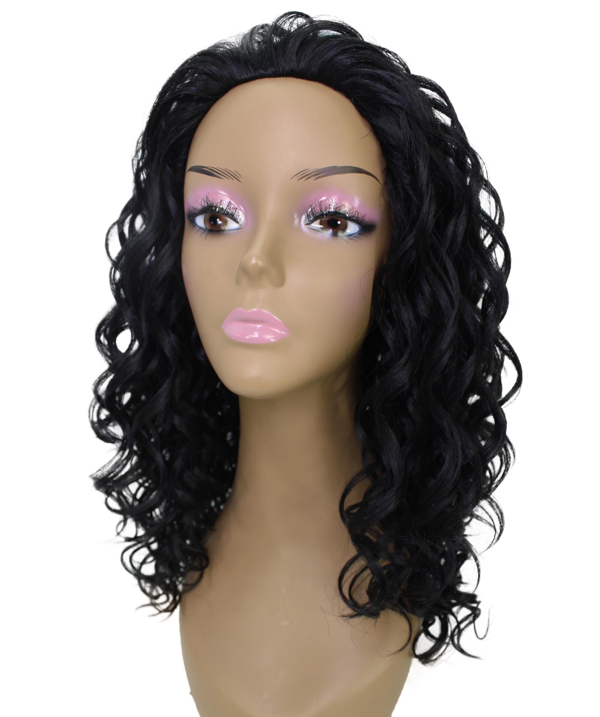 LUXLUXE Makayla Curly Body Waves 22 in Long Half Wig Full Cap Wig, Heat Resistant Fibers, Natural Black