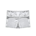 thumbnail image 3 of iEFiEL Girls High Waist Metallic Dance Shorts Gymnastics Workout Activewear Bottoms Silver 14, 3 of 6