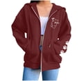 thumbnail image 2 of AKOEE Women's Oversized Zip Up Hoodie Jackets with Pockets Long Sleeve Cat Printed Baggy Y2k Sweatshirt Coat (XL, Wine), 2 of 7