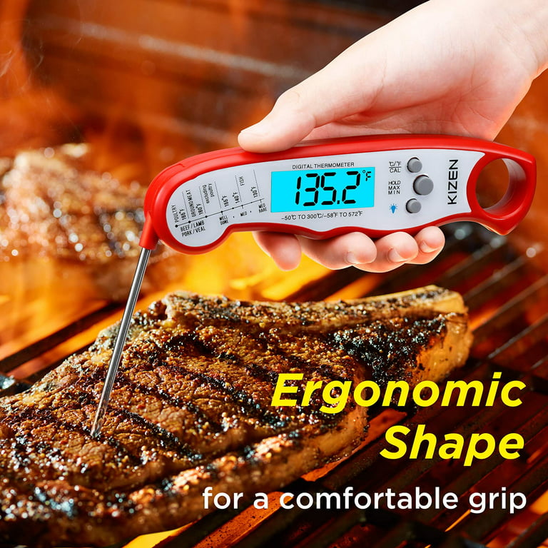 Meat Thermometer - Best Waterproof Ultra Fast Thermometer with Backlight &  Calibration. Kizen Digital Food Thermometer for Kitchen, Outdoor Cooking