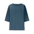 thumbnail image 4 of Women's Cotton Linen Batwing Sleeve Blouse Round Neck Pleated Casual Top 2026 Lightweight Summer Top for Daily and Home Wear, 4 of 5