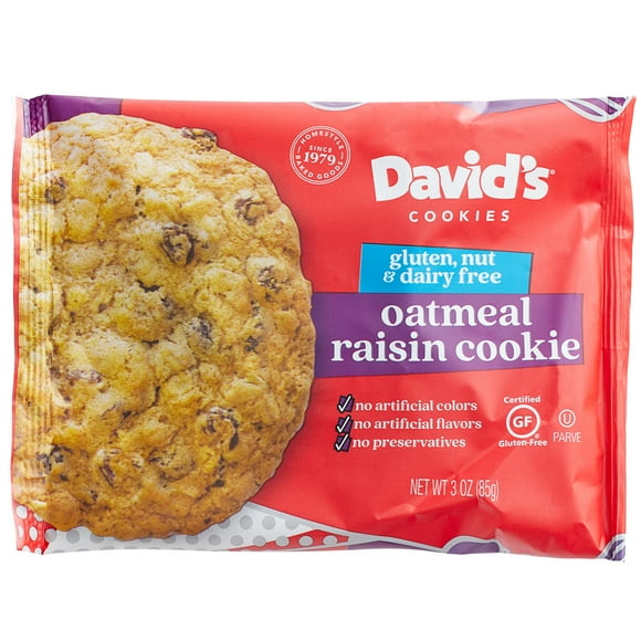 David's Cookies 3 oz. Gluten-Free Individually-Wrapped Oatmeal Raisin Cookie - 24/Case