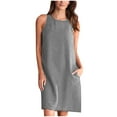 thumbnail image 2 of Aueoeo Summer Dresses for Teens, Women's Summer Casual Tank Dress Crewneck Sleeveless Sundress Cotton Linen Dress Loose Mini Dress with Pockets, 2 of 6
