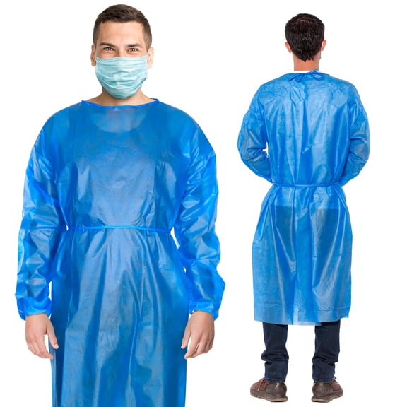 Surgical Gowns Polypropylene Polyethylene Blend Blue 30 count Large with Elastic Cuffs