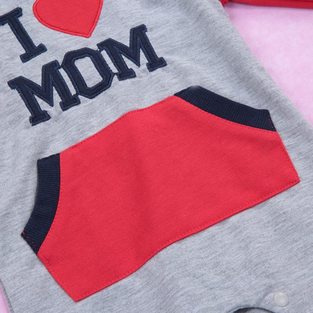 Mono de algodón BuyWeekMX Transpirable I Love Mom Acabado de lujo color rojo azul tamaño 70 cm 80 cm 90 cm 100 cm
