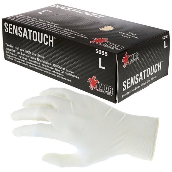 MCR Safety SensaTouch Industrial/Food Grade Disposable Latex Gloves, Powder-Free, X-Large, Natural, 100/Box (1 Box)