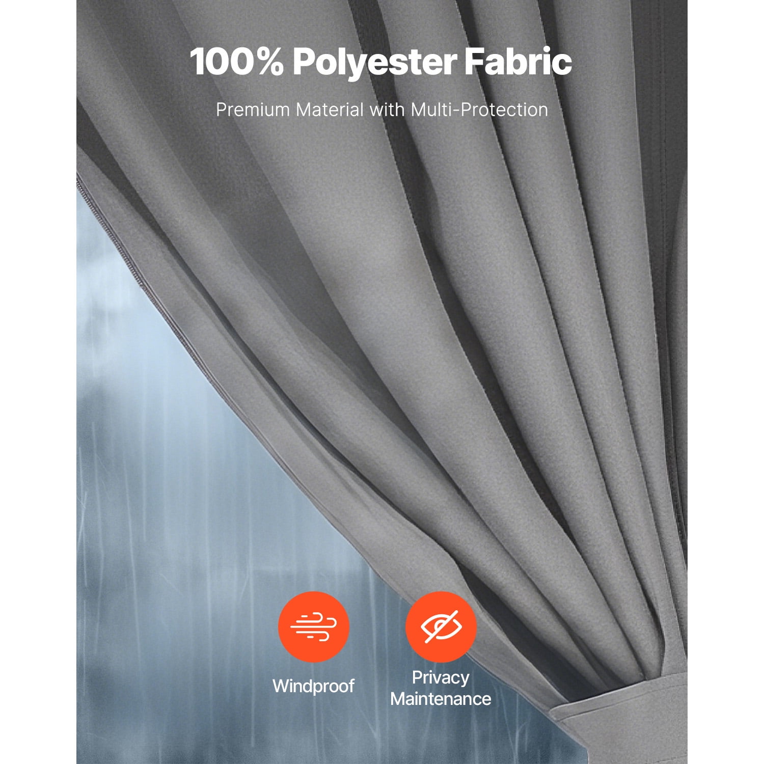 KFFKFF Outdoor Gazebo Privacy Curtains, 12' x 10' x 6.7', 4-Panel Sidewalls with Zippers, Replacement Curtains for Patio Canopy, Gray (Curtains Only)