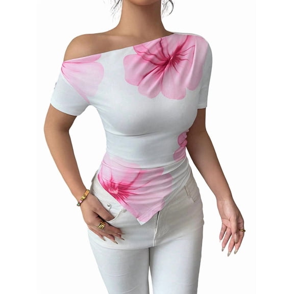 Women Off Shoulder Tops Shirts Y2K Going Out Crop Tank Top Cream White L