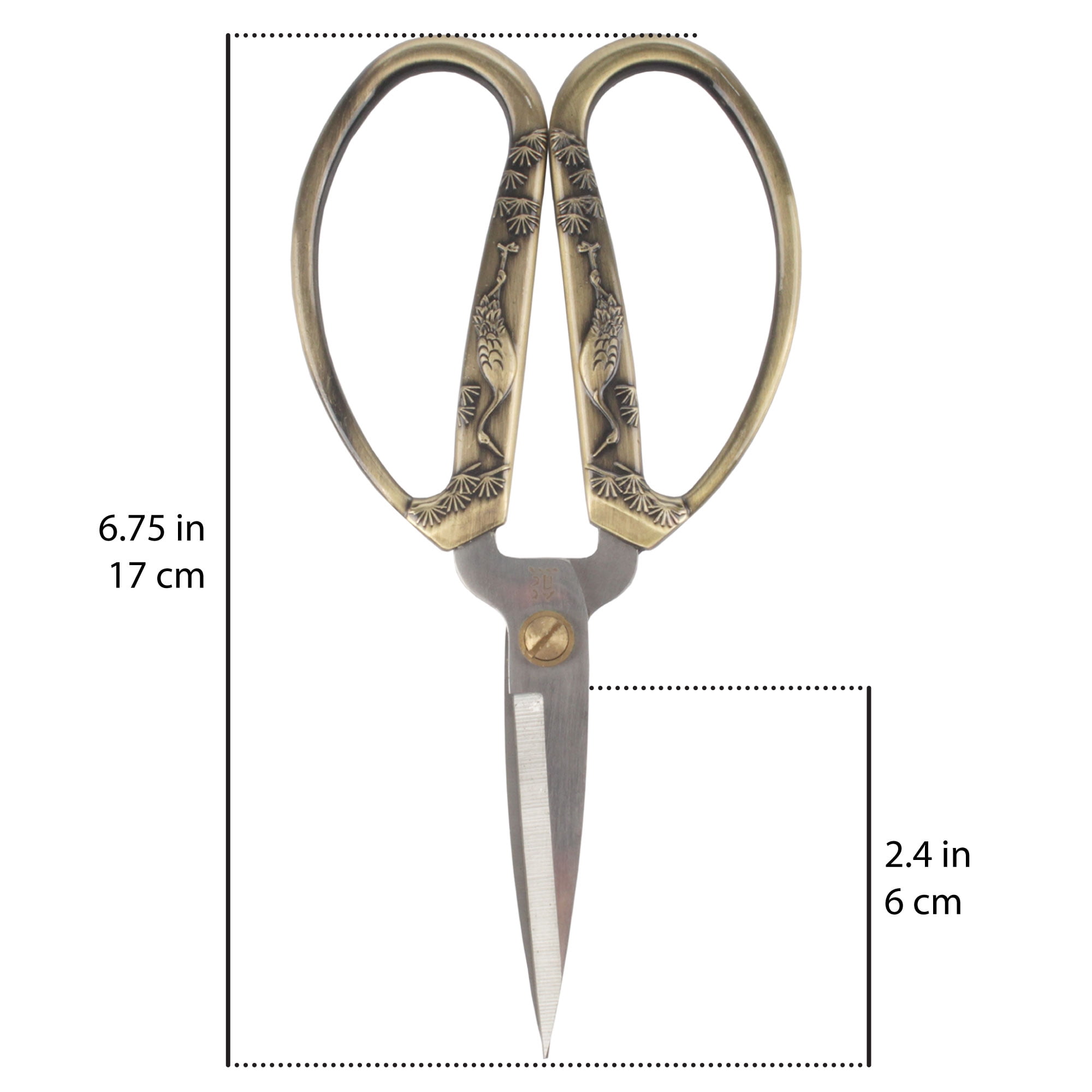 JubileeYarn 6.75" Heirloom Craft Embroidery Scissors w/Decorative Crane Motif Cast Handles - Bronze
