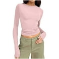 thumbnail image 2 of Timegard Hauts de Sortie pour Femmes Col Ras du Cou Manches Longues Ajusté Blouse Unie Décontractée Confortable T-Shirt Hauts, 2 of 5