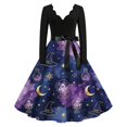 thumbnail image 2 of Womens Halloween Dress Pumpkin Costume Dresses Vintage Bat Print Dress A Line Dress Halloween Themed Plus Size Clothes Pink 4XL, 2 of 6