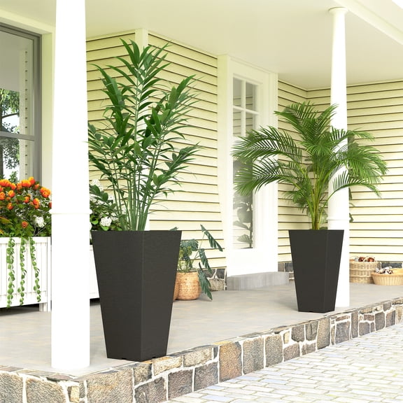 Outsunny 23" Tall Planters, Set of 2 Tapered Outdoor Planters, Black