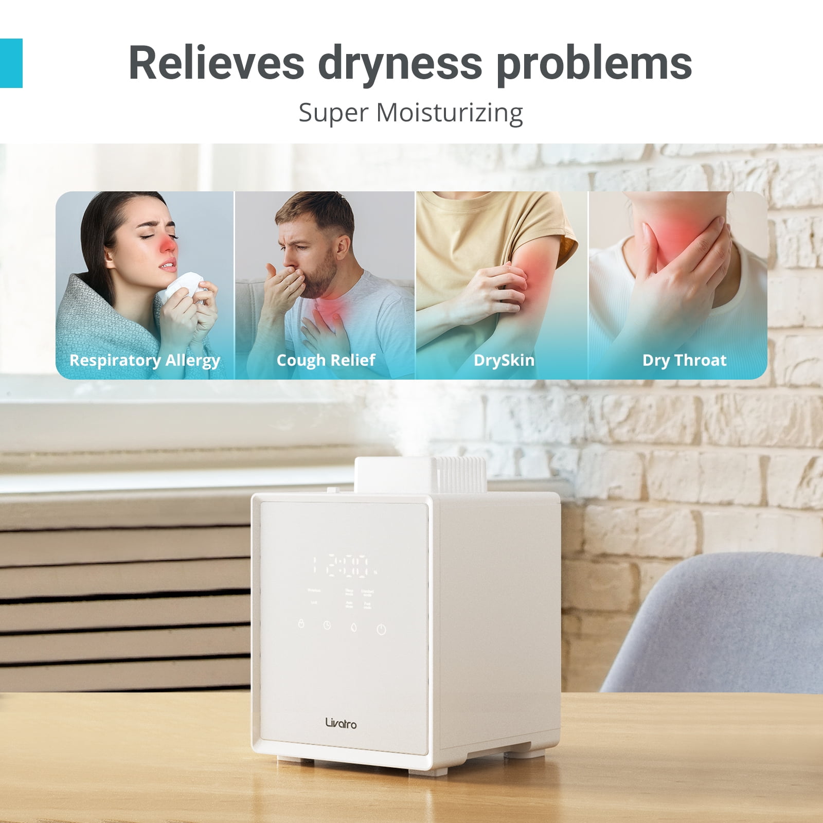 Livatro 3L Warm Mist Humidifier, Stainless Steel Tank, Dishwasher‑Safe, Sleep Mode, Timer, Auto Shut‑Off
