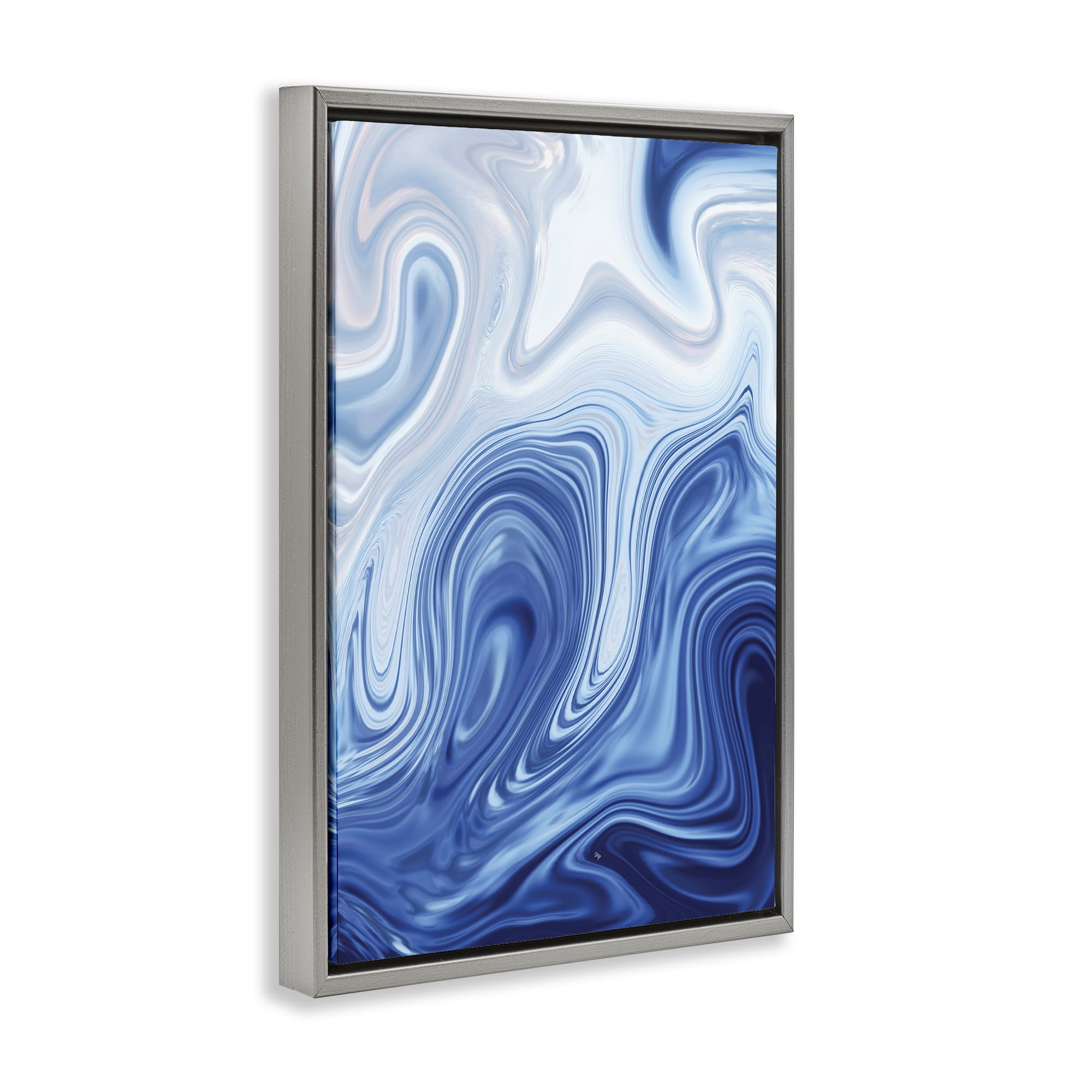 Stupell Industries Blue Marble Fluidity Gray Framed Floater Canvas Wall Art, design by Martina Pavlova