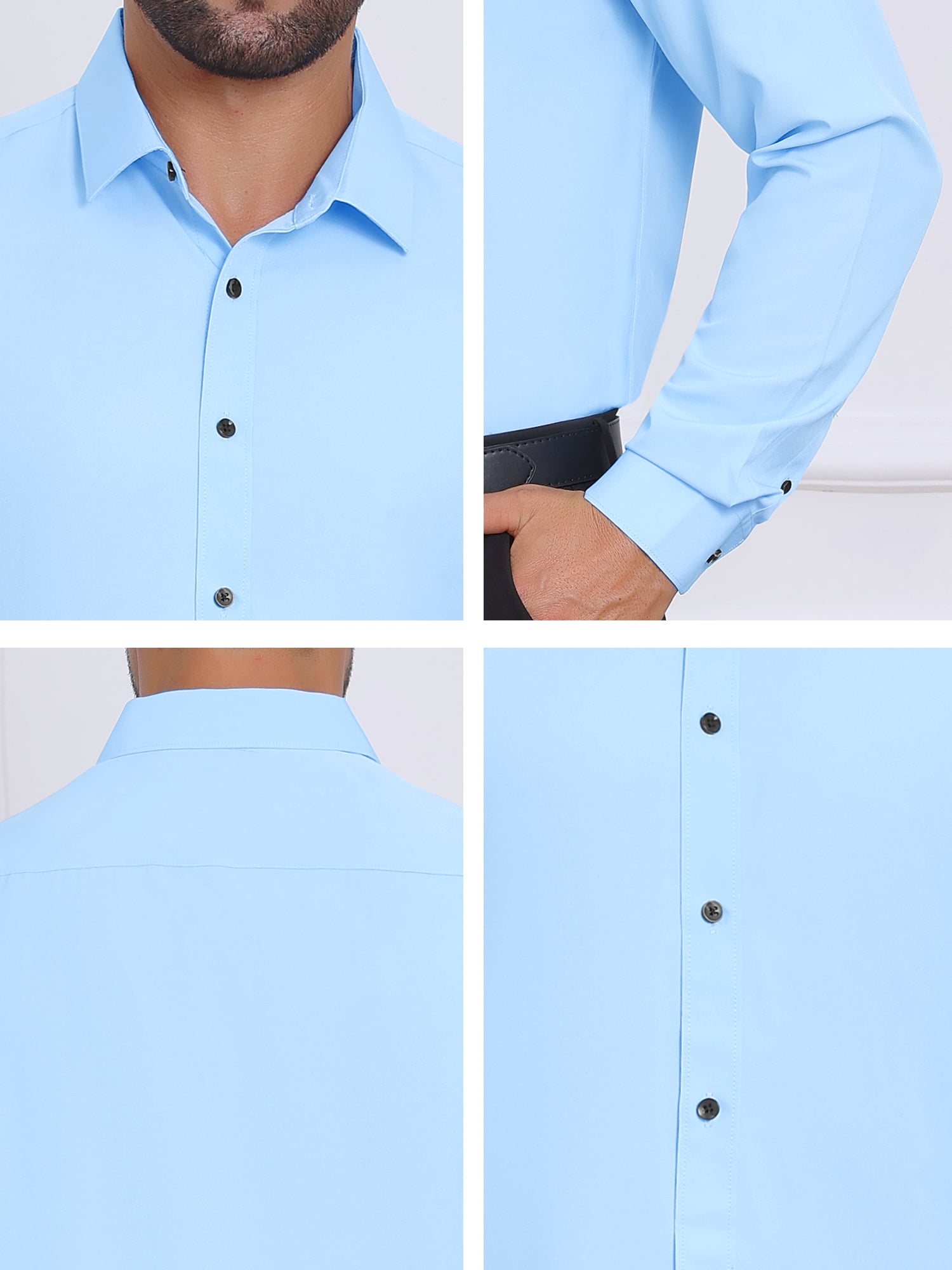 DARING DIVA Men's Solid Color Button Down Long Sleeves Stretch Shirts XL Light Blue
