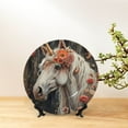 thumbnail image 6 of Daiia Vintage Floral White Horse Printed Pattern Ceramic Plate Dinner Plates Bone China Decorative Plates with Display Stand Art Ceramic Ornaments for Wall Hanging Decoration-10in, 6 of 6