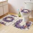 thumbnail image 4 of Purple Flower Bathroom Rugs Set Spring Wreath Non Slip Absorbent Soft Bath Mats 3 Piece Set with Bathroom Rug, U-Shaped Floor Mat, Toilet Seat Cover Large Size, 4 of 9