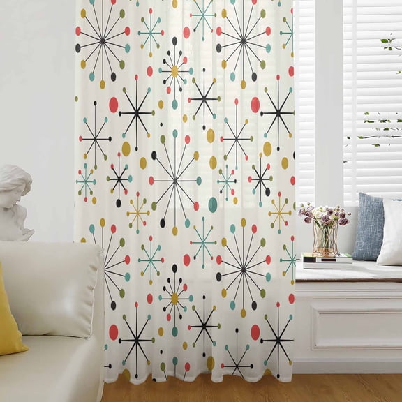 Middle Century Semi Sheer Curtains Drapes for Living Room, Bedroom, French Doors Window 96 Inches Long, Geometric Modern Abstract Vintage Rod Pocket Chiffon Curtain Drapery Voile Draperies Panel