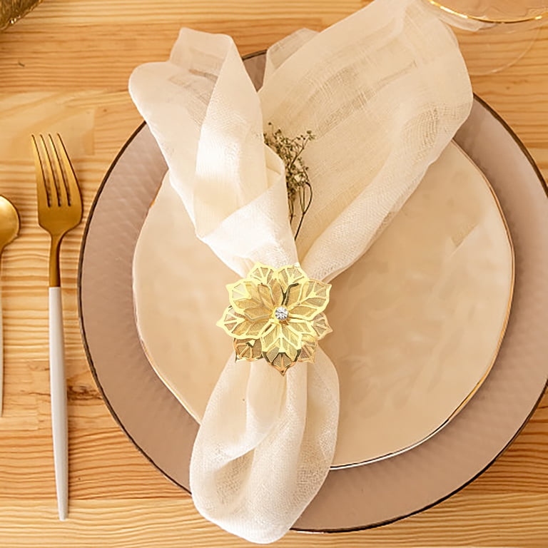 Set Of 12 Gold Floral Napkin Rings – Plum Blossom Design For Wedding, Holiday & Party Table Decor