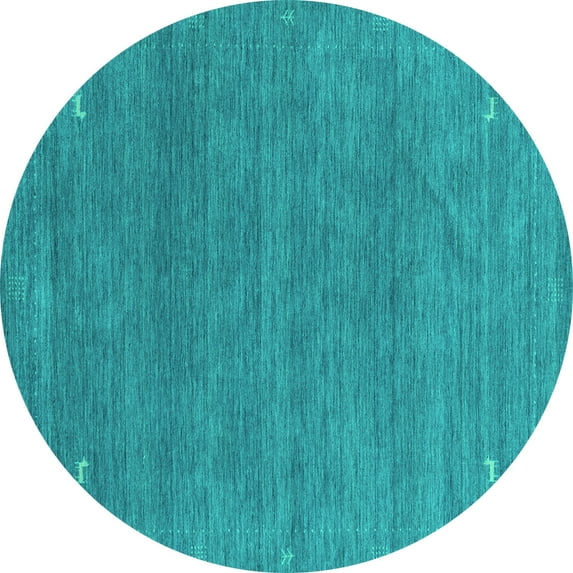 Ahgly Company Machine Washable Indoor Round Abstract Turquoise Blue Contemporary Area Rugs, 3' Round