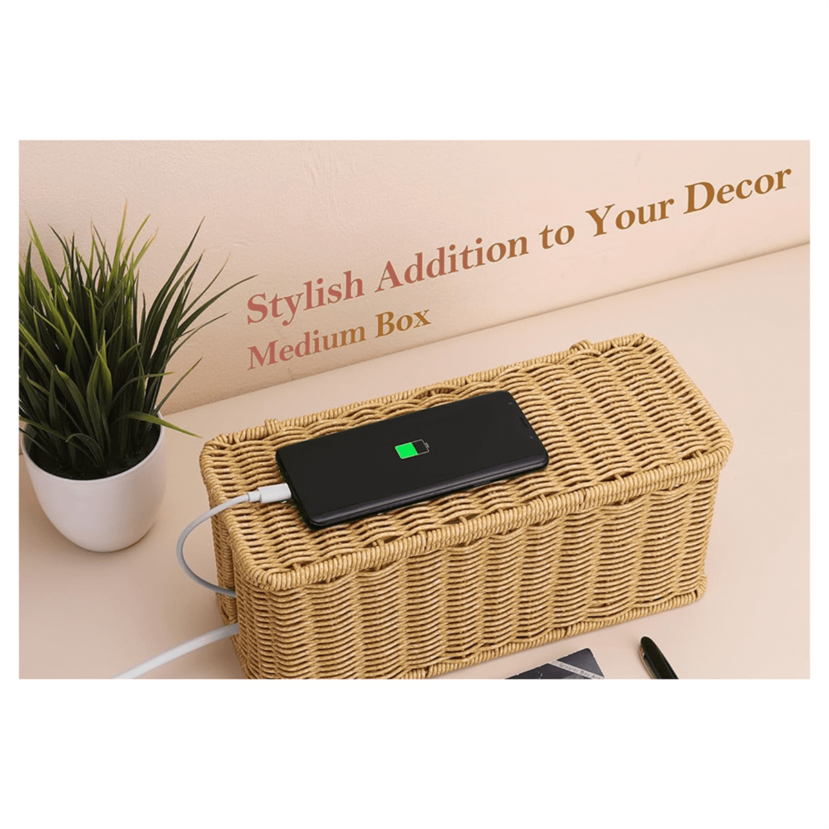 2Pack Cable Management Box, Handwoven Imitation Rattan Cord Organizer Box, Decorative Cord Hider Box,2 * Cable Organizer Box