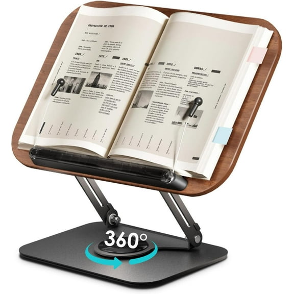 Book Stand for Reading,Book Holder, Height&Angle Adjustable, 360° Rotating Base, Foldable and Portable, Lightweight for Office, Kitchen, School Textbook, Recipe, Magazine,Kindle,Tablet DW