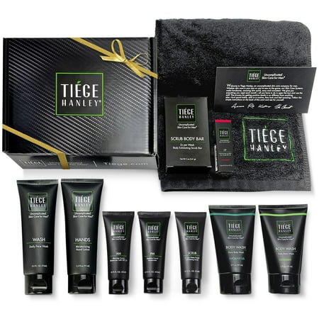 Tiege Hanley Men s Skin Care Mega Gift Box  10 pieces includes Face Wash  Body Wash  Scrub  AM/PM Moisturizers  Bar Soap  Lip Balm and Plush Hand Towel