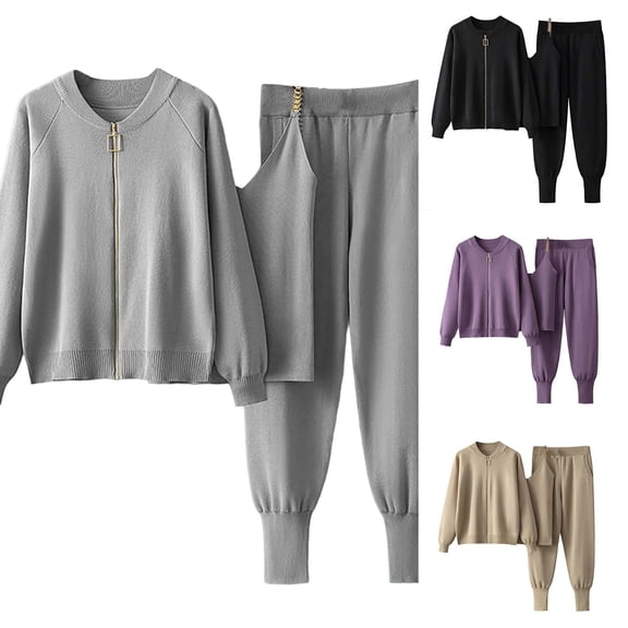 Ashirexll Womens Winter Sets, Outfits for Women, Shawl Coat Round Neck Knitting Sweater and Wide Leg Comfortable Trousers Three Piece Outfit
