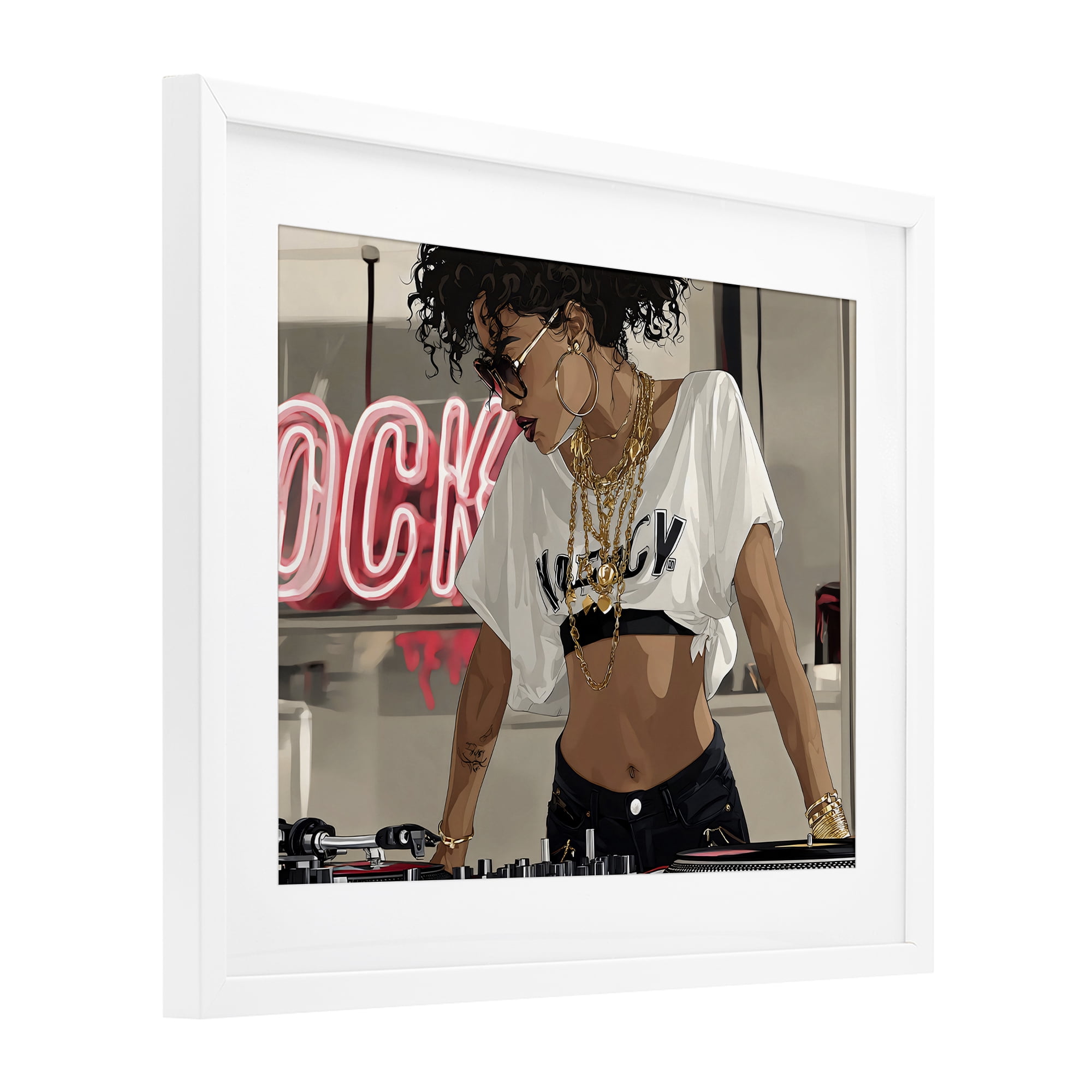 Stupell Industries Rock Neon DJ Music White Framed Print Under Glass, design by Franklyn Gregory