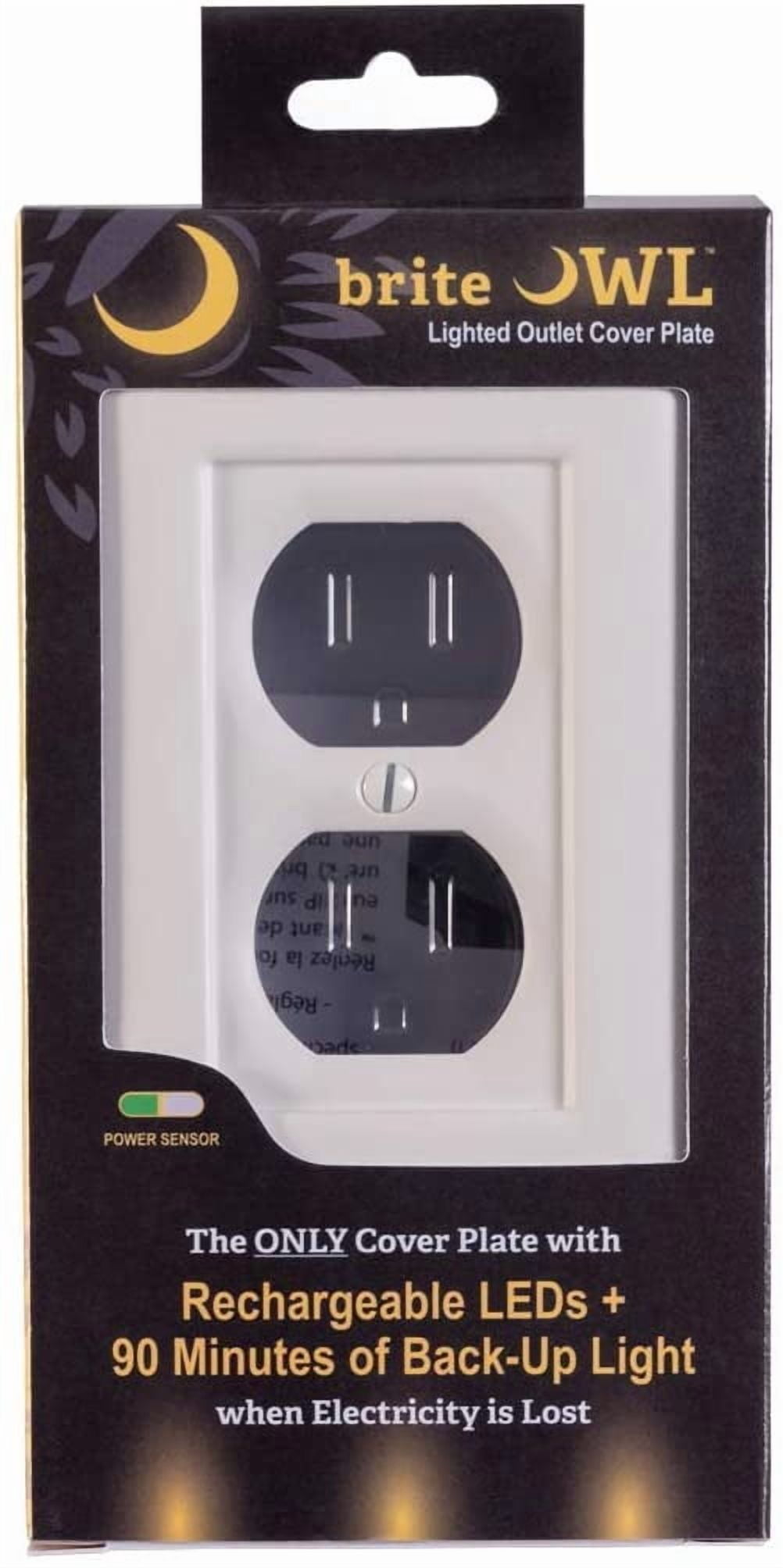 Pack of 3 brite OWL Power Failure LED Light Up Outlet Cover, Unaffected by Electrical Outage, Duplex White