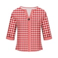 thumbnail image 4 of Craaazy Women Plus Size Tops Loose Fit Plaid V Neck Single Button 3/4 Sleeve Casual Shirts for Daily Wear Gift, 4 of 5