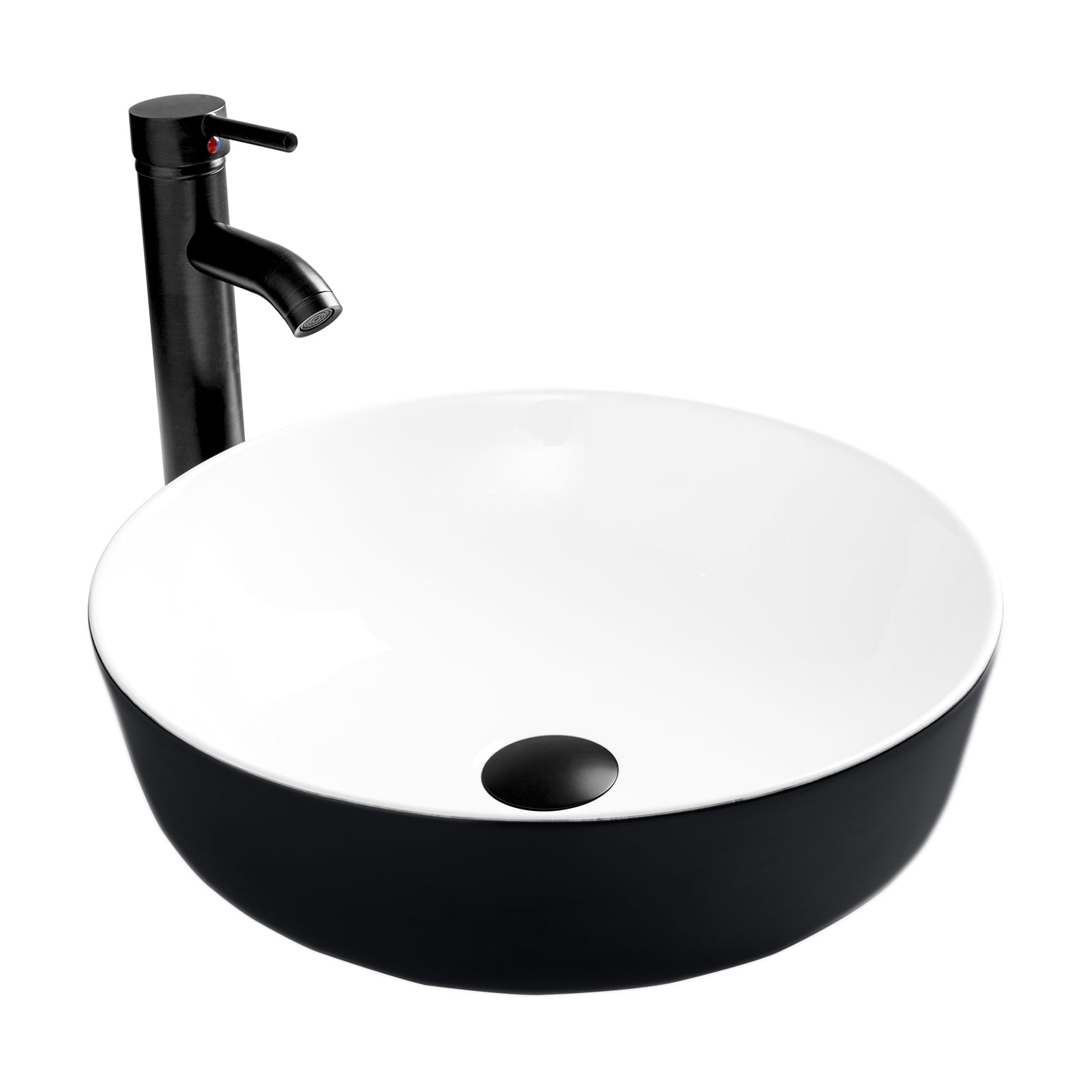 FULLWATT Black and White Ceramic Bathroom Sink, Above Counter Porcelain ...