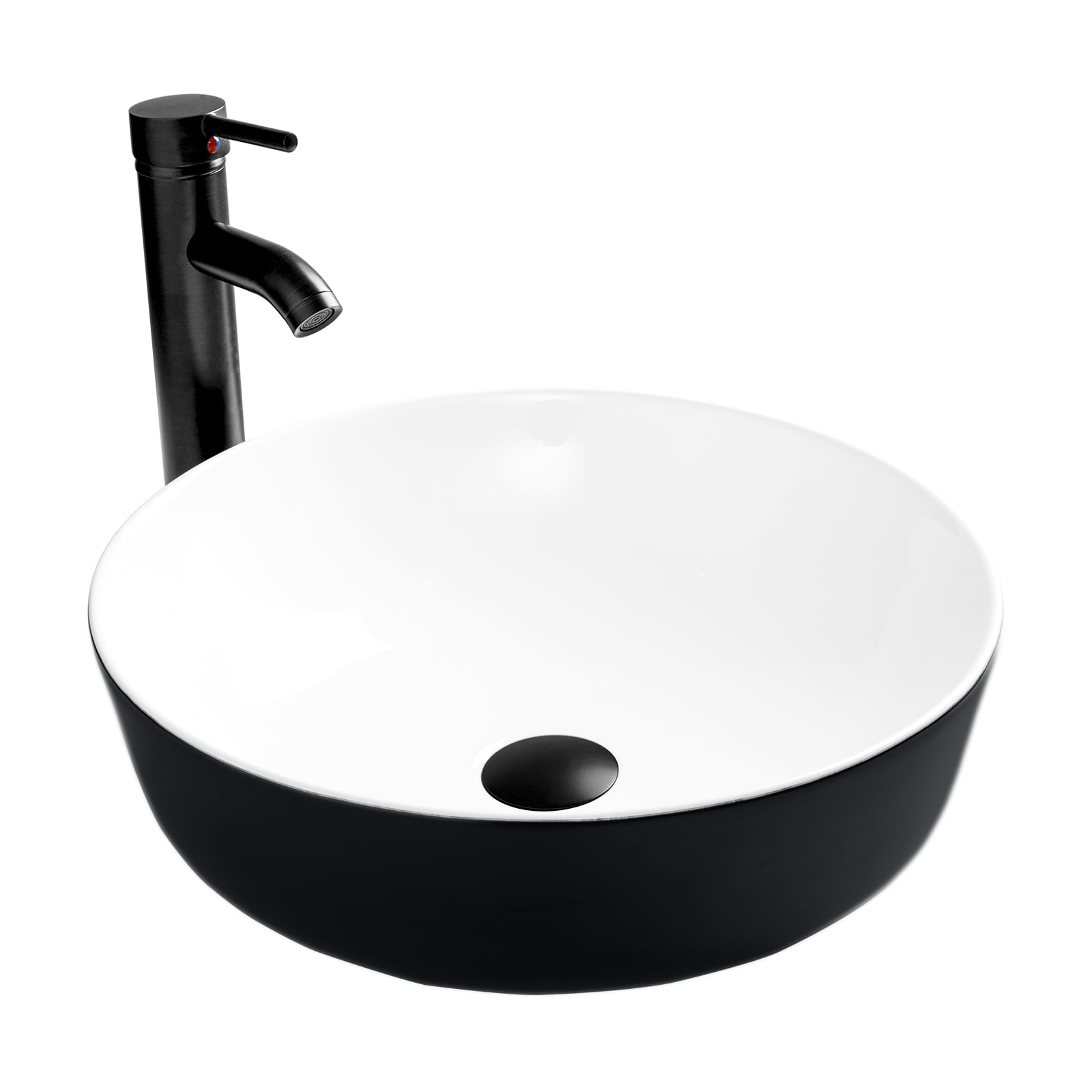 FULLWATT Black and White Ceramic Bathroom Sink, Above Counter Porcelain