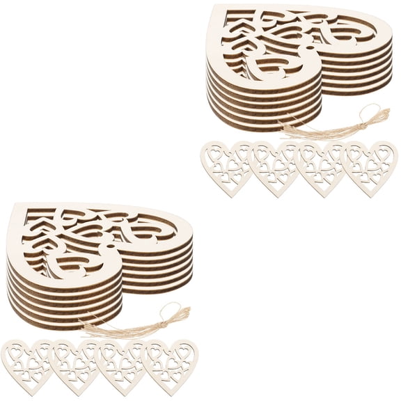 unbranded 2 Sets  Rustic Wooden Love Heart Craft Unfinished Wood Arts Wood Slices Valentine Decoration with Rope