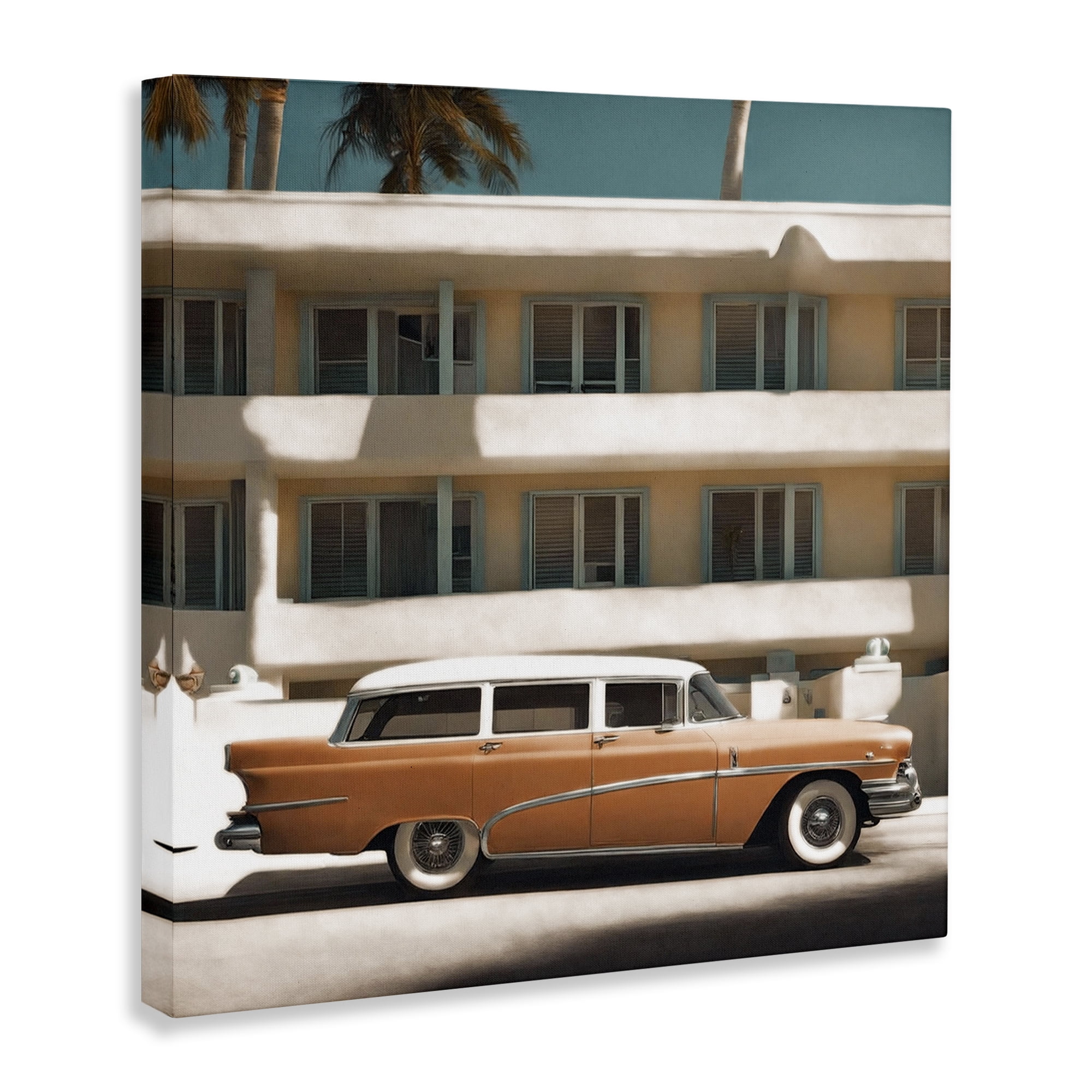 Stupell Industries Antique Car in Miami Transportation Painting Wrapped Canvas Art Print Wall Art, 17 x 17