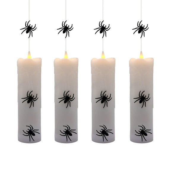 LumaBase Battery Operated Hanging Pillar Candles with Spiders - Set of 4