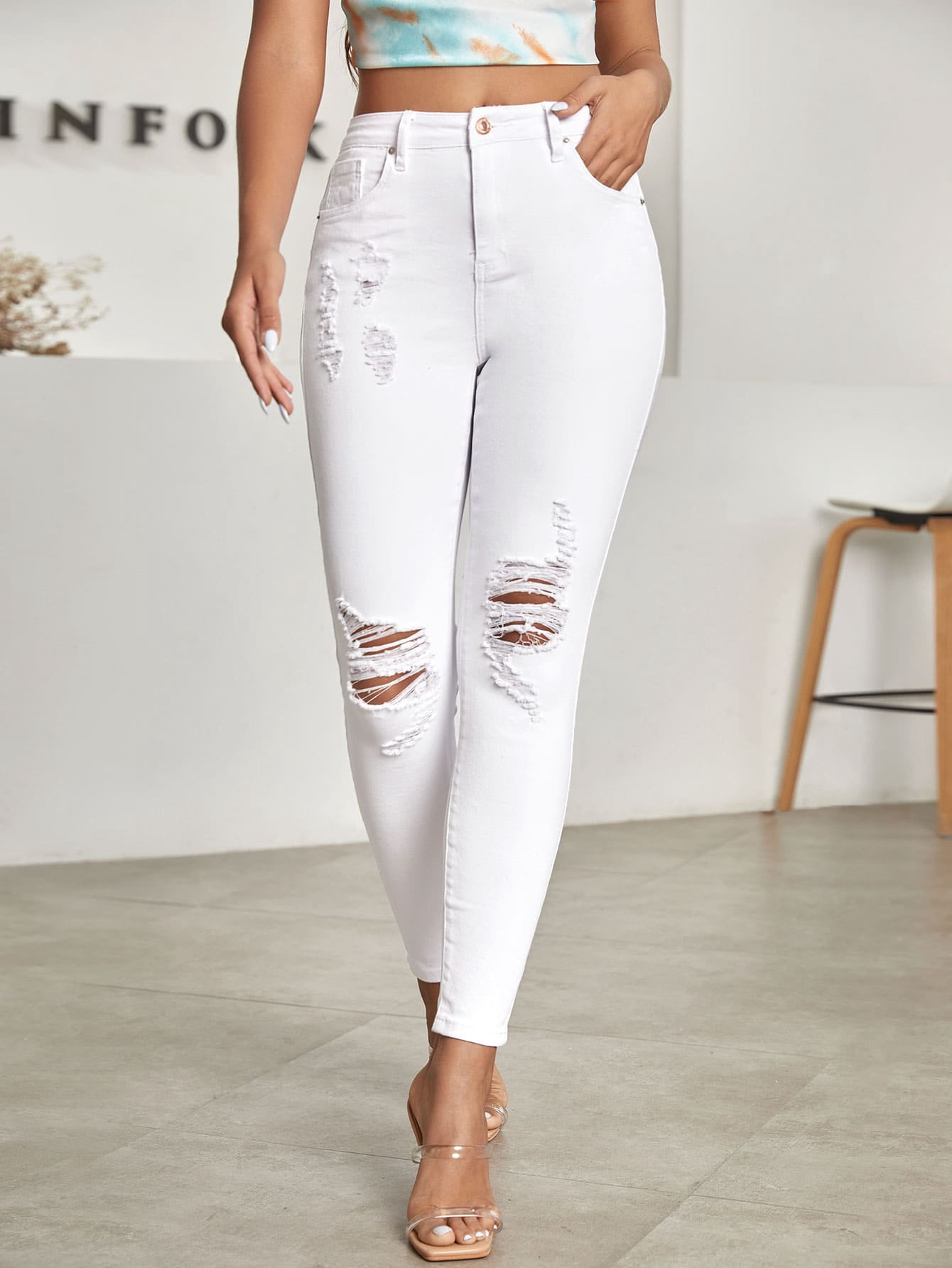 Slant Pocket Ripped Skinny Jeans 2022 