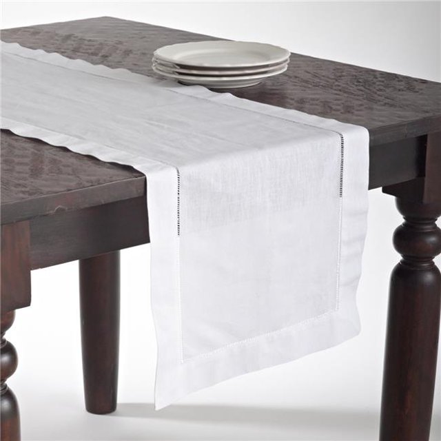 Saro Lifestyle Hemstitched Blend Table Runner, White (Set of 1)