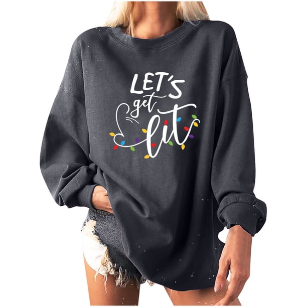 Sudadera extragrande de lana de manga larga con cuello redondo y estampado navideño para mujer Fridja ghj987+4578