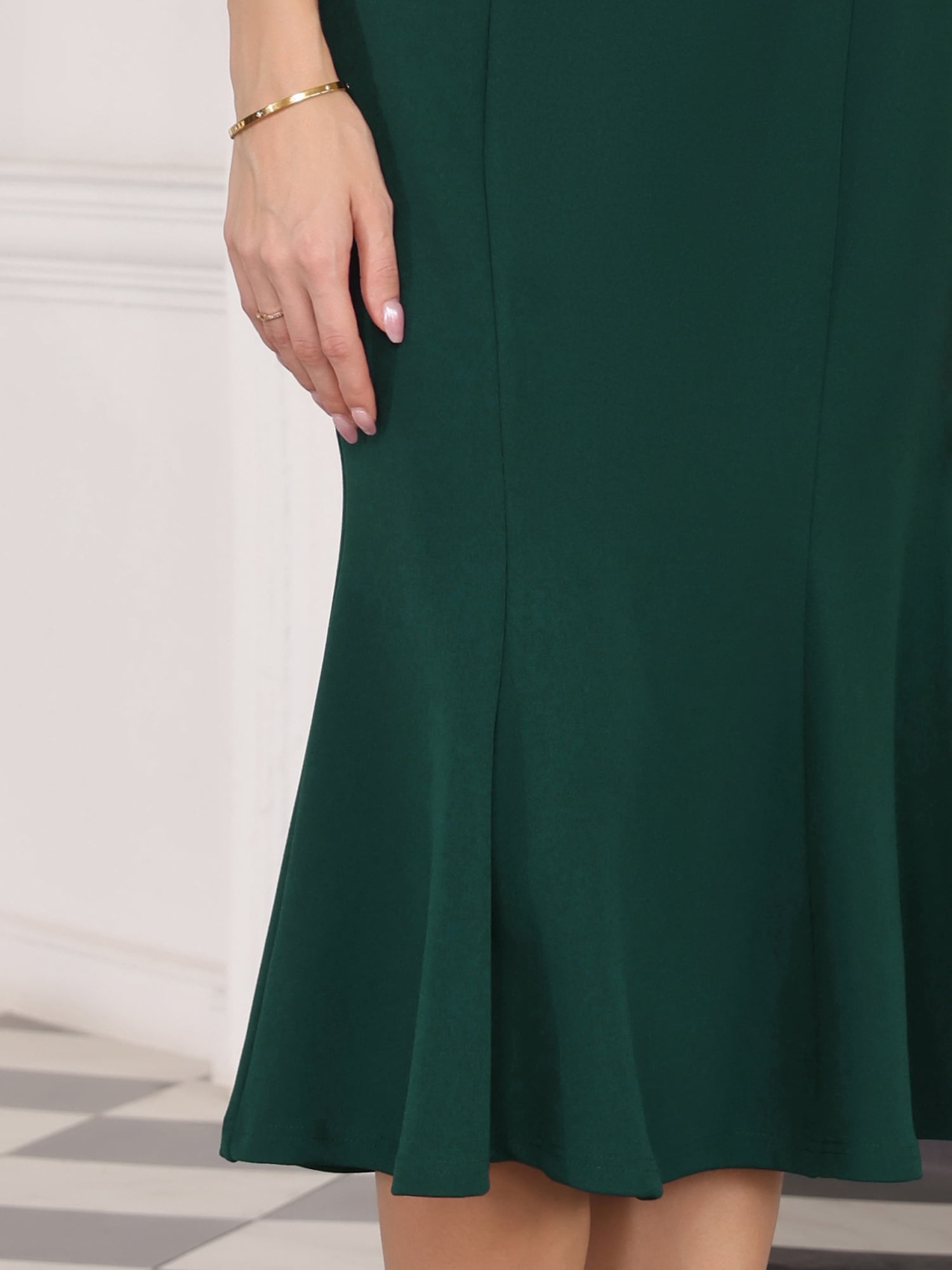DARING DIVA Women Fishtail High Waist Belted Work Midi Mermaid Skirts L Dark Green