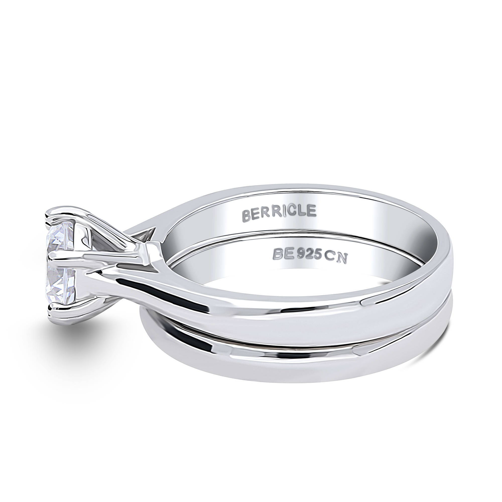 BERRICLE Sterling Silver Solitaire Wedding Engagement Rings 1 Carat Round Cut Cubic Zirconia CZ Ring Set for Women, Rhodium Plated Size 4.5