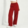thumbnail image 5 of VBVC Women's Drawstring Wide Leg Cargo Pants , Casual Adjustable Hem Sweatpants For Women, Ladies' Y2K Streetwear Trousers with Pockets, Red , S-3XL, 5 of 10