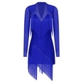 thumbnail image 3 of iiniim Women's V Neck Long Sleeve Fringe Latin Dance Tango Waltz Cocktail Party Dress Blue XL, 3 of 7