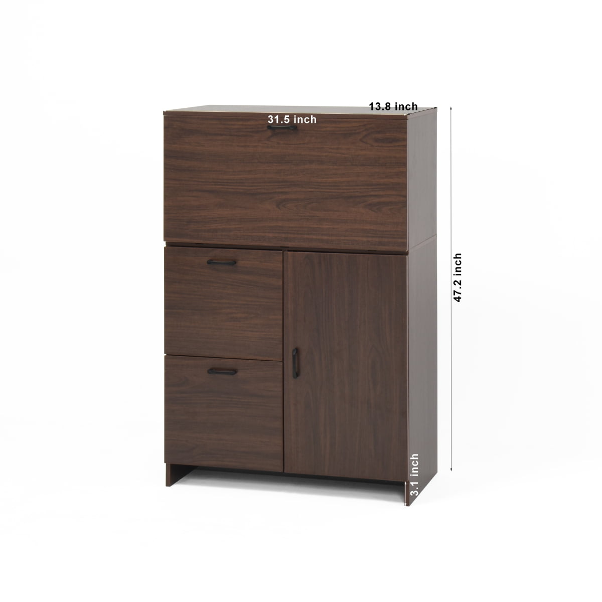GZXS Desk Cabinet with Fold-Up Desktop, 2 Drawers & Adjustable Shelf, Modern Secretary Desk Space-Saving Organizer for Home, Office, Kitchen, Dorm (Walnut)