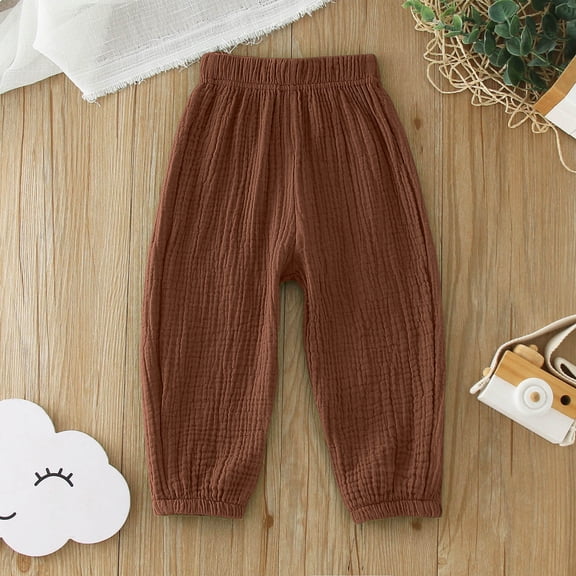 Ulitacool Girls Summer Pants Wide Leg High Waist Summer Boys Loose Trousers Solid Color Slacks Comfortable Wear Coffee 5-6 Years