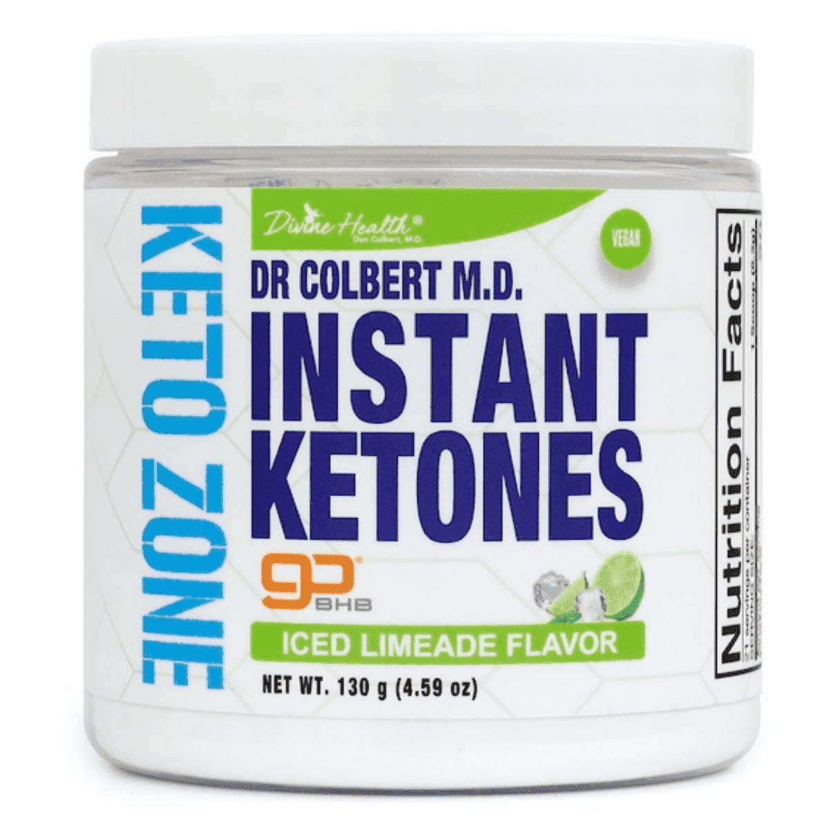 Dr Colbert, MD Instant Ketones Powder | Limeade Flavor | Keto Zone | Divine Health | Recommended in The Keto Zone Diet Book | GoBHB | Exogenous BHB Ketone Salts | 4.59oz | 21 Servings
